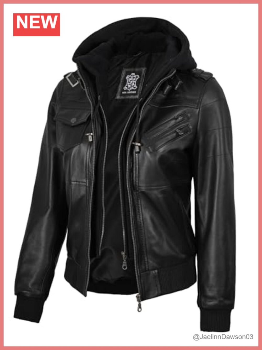 Womens Hooded Leather Jacket Real Lambskin Bomber Detachable Hood